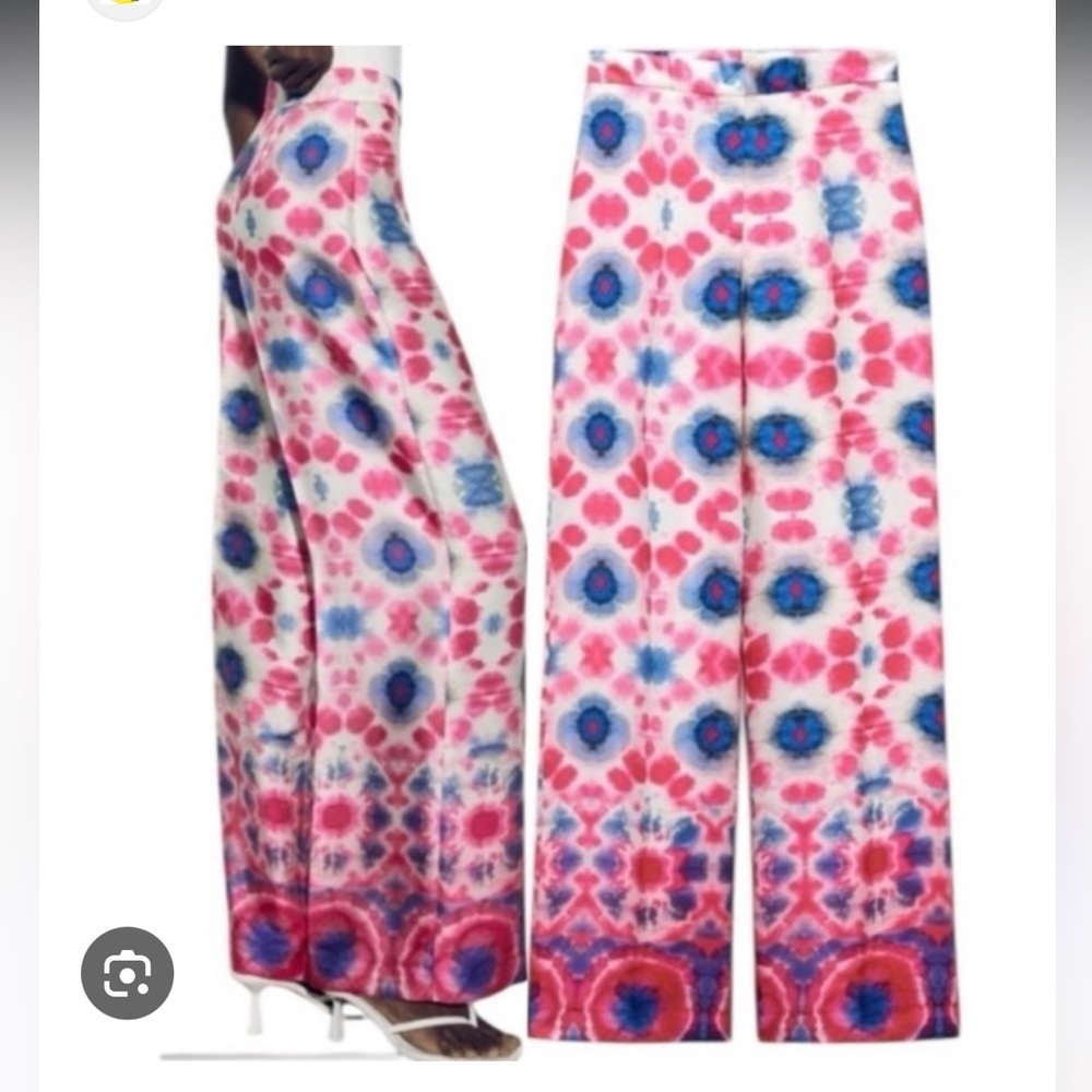 Zara VIRAL Vibrant Tie-Dye Wide Leg Flowy High Rise Pants Size S